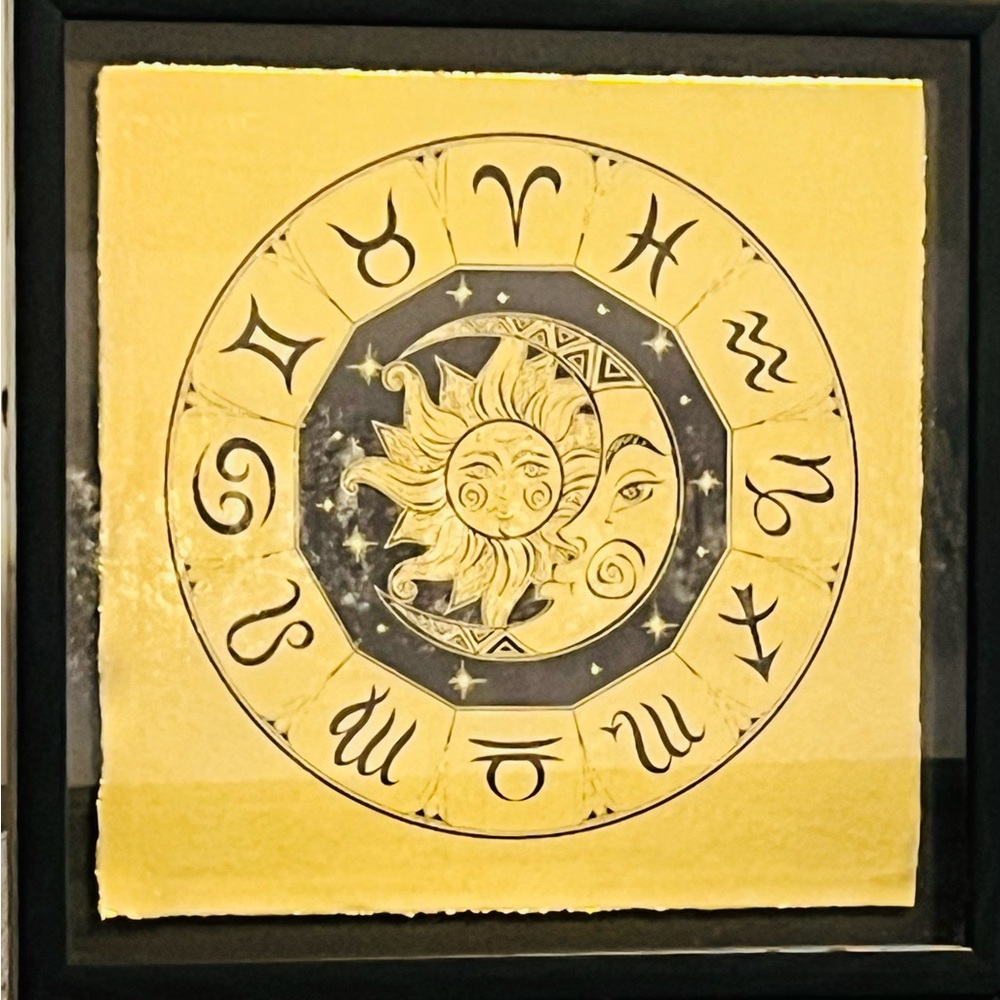 Beautiful framed Astrology signs, printed in black on Gold foiled insert.